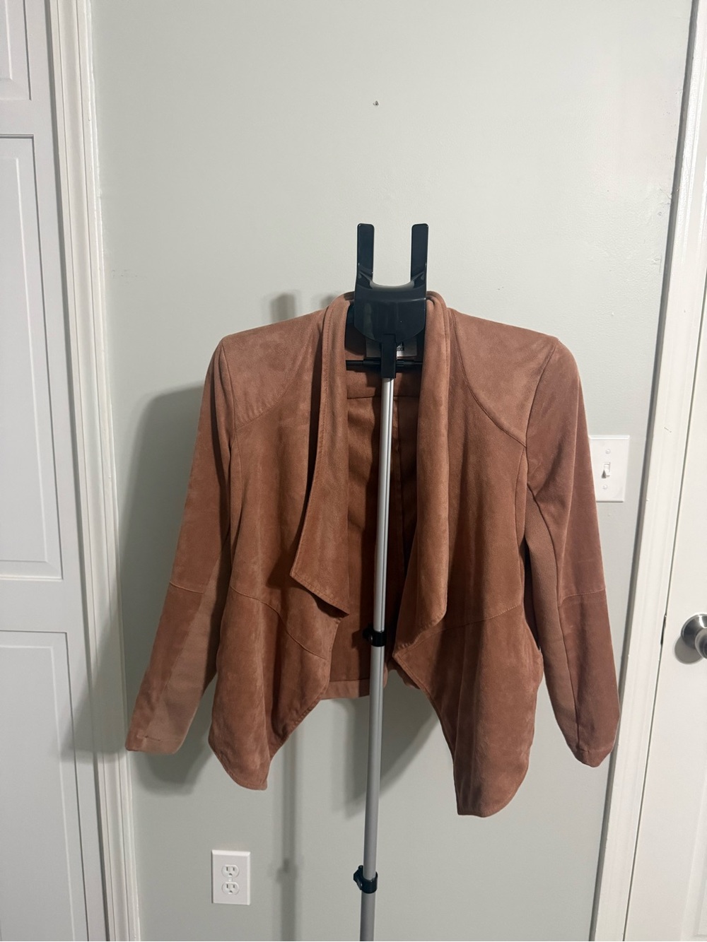 BB Dakota Rust Brown Suede-Style Draped Open-Front Jacket